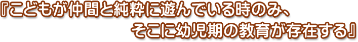 こどもが仲間と純粋に遊んでいる時のみ、そこに幼児期の教育が存在する